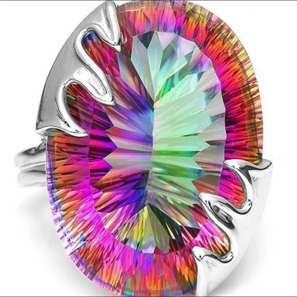 Womens silver Ring Mystic Topaz Oval Solitaire Nwt - Picture 4 of 4